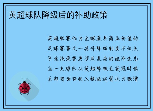 英超球队降级后的补助政策